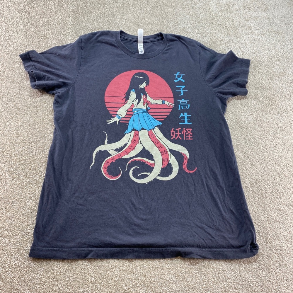 BELLA+CANVAS Shirt Mens Large Black Graphic T Japanese‎ Girl Tentacles Anime